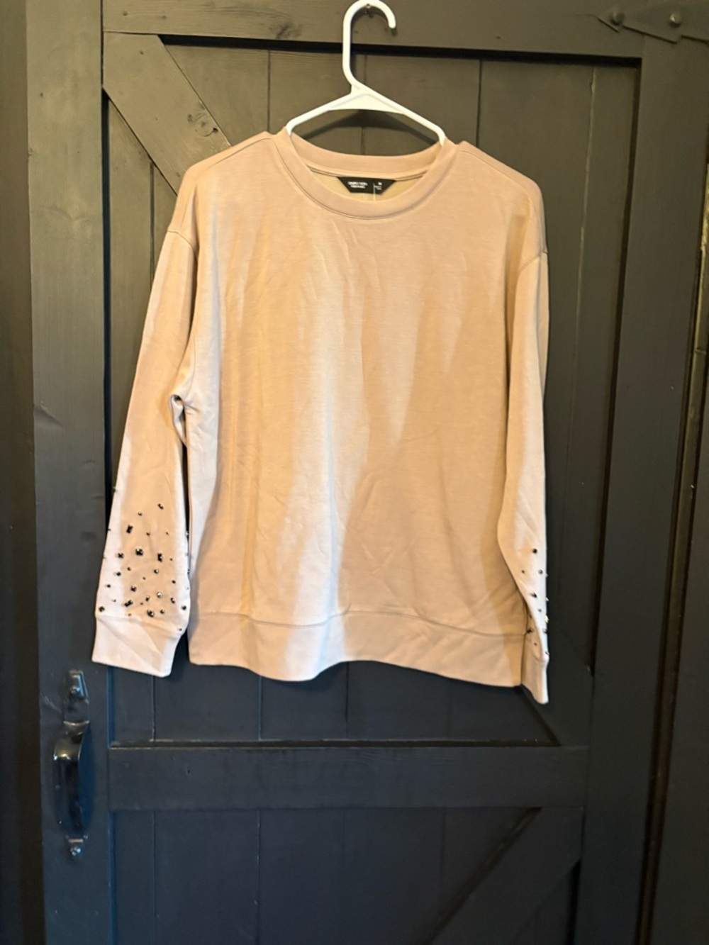 Vera Wang Blush Tan Embellished Sleeve Sweater
